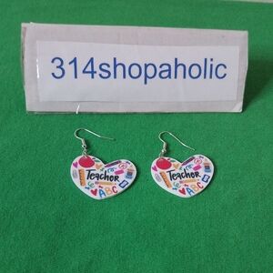 Multicolor Pierced Heart-Shaped "Teacher" Earrings